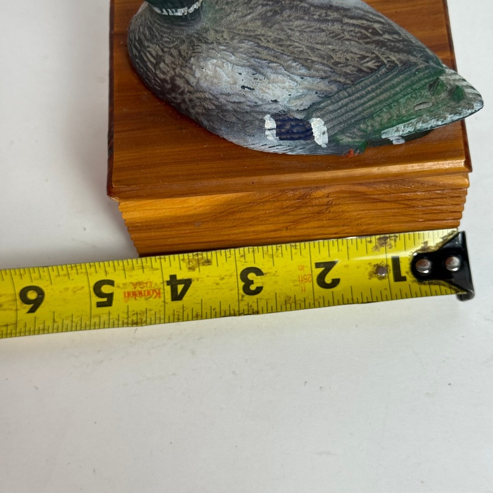 Vintage Hand Painted Wooden Mallard Duck Trinket Box Rustic Cabin Lodge Decor - Picture 6 of 9